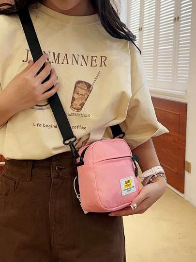 休閒 學院純色女士斜肩包