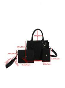 3pcs Argyle Pattern Square Bag Set Zipper Felt Fashion,Hand Bag,Clutch Bag,Shoulder Bag - Black - View 5