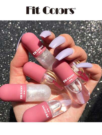 Fit Colors 迷你膠囊潤唇膏，1入組保濕唇彩透明彩色彈丸潤唇膏油亮白液體唇膏