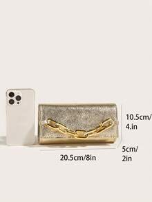 CEZIRA 發亮的PU皮革晚會包方形長鏈手拿包斜肩包手提包 - 金色 - 查看 3