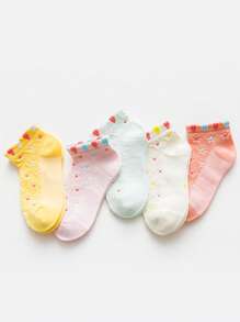 5pairs Kids Flower Pattern Hollow Out Ankle Socks For Summer - Multicolor - View 1
