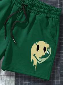 Manfinity EMRG 休閒口袋 抽繩卡通 標語男士短褲 - 墨綠色 - 查看 3