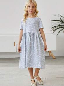 Toddler Girls Leopard Print Smock Dress - Light Grey - View 1