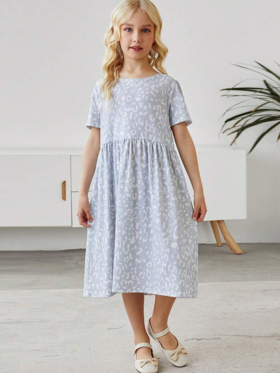 Toddler Girls Leopard Print Smock Dress - Light Grey - View 1