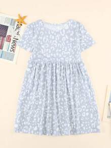 Toddler Girls Leopard Print Smock Dress - Light Grey - View 6