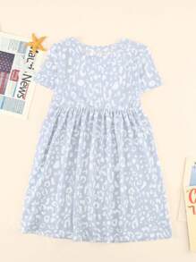 Toddler Girls Leopard Print Smock Dress - Light Grey - View 7