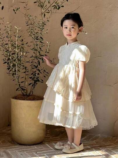 Bambine Abiti con manica a sbuffo orlo a strato