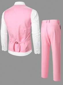 Calvornis Men 1pc Button Front Waistcoat & 1pc Suit Trousers Set - Pink - View 2