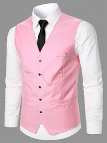 Calvornis Men 1pc Button Front Waistcoat & 1pc Suit Trousers Set - Pink - View 3