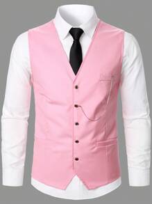 Calvornis Men 1pc Button Front Waistcoat & 1pc Suit Trousers Set - Pink - View 4