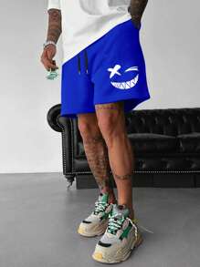 Manfinity EMRG 男士卡通圖案腰部抽繩短褲 - 寶藍色 - 查看 2