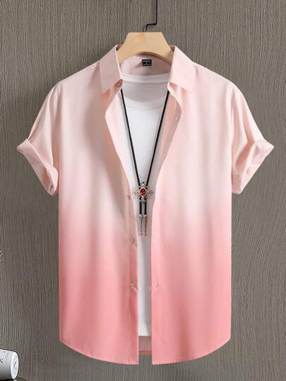 Manfinity Homme Men Ombre Button Up Shirt Without Tee