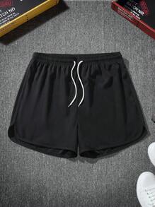 Manfinity Hypemode Men Drawstring Waist Slant Pocket Shorts - Black - View 7