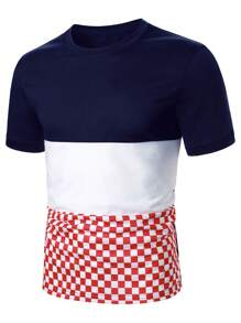 Manfinity Homme 男士棋盤格撞色T恤 - 彩色 - 查看 1