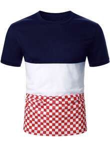 Manfinity Homme 男士棋盤格撞色T恤 - 彩色 - 查看 6