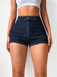 EURMUSE High Waist Denim Shorts - Dark Wash - View 1
