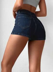 EURMUSE High Waist Denim Shorts - Dark Wash - View 2