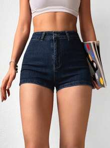 EURMUSE High Waist Denim Shorts - Dark Wash - View 5