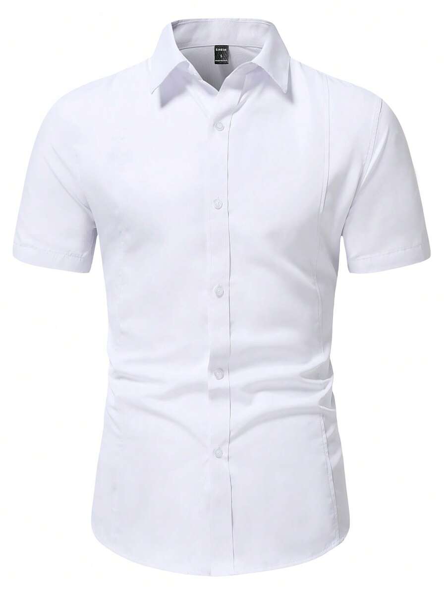 Manfinity Mode Hombres Camisa unicolor con botón - Blanco - Ver 1