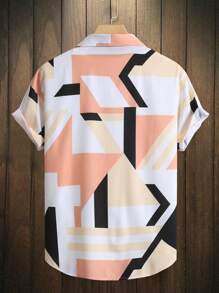 Manfinity Hypemode Men Random Geo Print Shirt Without Tee, Slim Fit Short Sleeve Button Up Graphic Funny Shirt For Husband, Abstract Men Summer Shirt