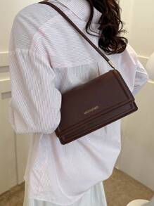 Small Square Bag Elegant Flap PU Letter Detail