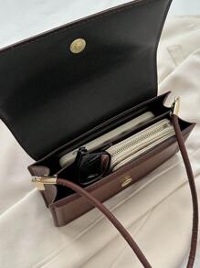 Small Square Bag Elegant Flap PU Letter Detail