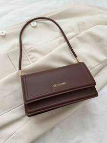 Small Square Bag Elegant Flap PU Letter Detail