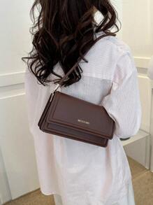 Small Square Bag Elegant Flap PU Letter Detail