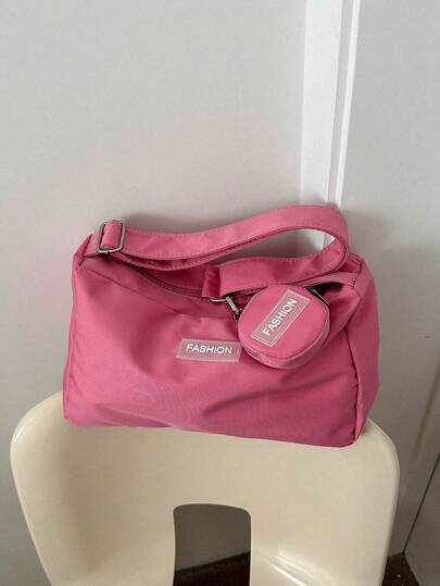 Bolso vagabundo rosa, decoración de parche de letra de moda con monedero rosa