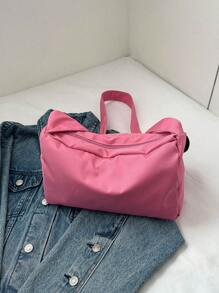 Pink Hobo Bag Fashion Letter Patch Decor With Coin Purse Pink , Pink , Beach - Pink - View 2