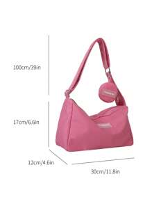 Pink Hobo Bag Fashion Letter Patch Decor With Coin Purse Pink , Pink , Beach - Pink - View 4