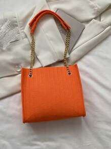 Small Square Bag Funky Neon Orange Chain Polyester - Orange - View 2