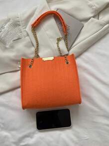 Small Square Bag Funky Neon Orange Chain Polyester - Orange - View 3