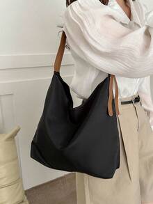 Medium Hobo Bag Solid Color Adjustable Strap Fashion Style - Black - View 4