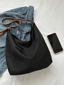 Medium Hobo Bag Solid Color Adjustable Strap Fashion Style - Black - View 5