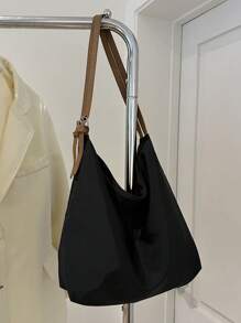 Medium Hobo Bag Solid Color Adjustable Strap Fashion Style - Black - View 7