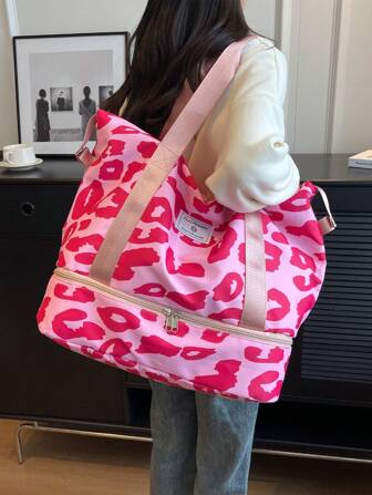 Cow Print Waterproof Carry-On Bag, With Shopping Bag, Yoga Bag, Large Capacity Foldable Bag, Travel, Swimming, Fitness Bag, Travel Bag, Back To School Travel Fitness Bag, Camping Cruise Essential Bag, Hiking Essential Bag, Summer Back To School Bag, School Supplies Bag