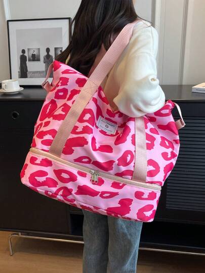 Cow Print Waterproof Boarding Bag With Shopping Bag Yoga Bag Large Capacity Foldable Bag Travel Swimming Gym Bag Traveling Bag Back To School For Travel Gym Bag For Camping Cruise Essentials For Hiking Back To School For Summer Bag For School School Accessories School Stuff