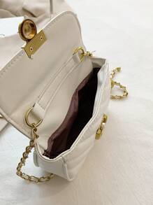 Mini Square Bag Quilted Pattern Flap Ball Decor Strap PU Fashionable