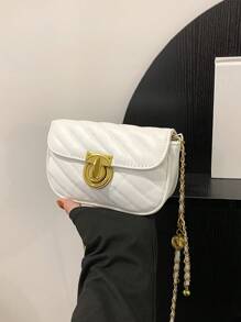 Mini Square Bag Quilted Pattern Flap Ball Decor Strap PU Fashionable