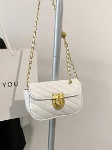 Mini Square Bag Quilted Pattern Flap Ball Decor Strap PU Fashionable