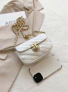 Mini Square Bag Quilted Pattern Flap Ball Decor Strap PU Fashionable