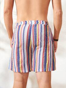 Men Striped Print Slant Pocket Shorts - Multicolor - View 2