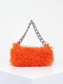 Fuzzy, Soft, Plush Small Shoulder Bag Orange Fluffy Chain Polyester For Girls, Women, College Students, Rookies & White-collar Workers For Work, Office, Commute, For Autumn & Winter, Warm Winter, Outdoors, For Party, Prom, Wedding - Orange - View 1