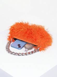 Fuzzy, Soft, Plush Small Shoulder Bag Orange Fluffy Chain Polyester For Girls, Women, College Students, Rookies & White-collar Workers For Work, Office, Commute, For Autumn & Winter, Warm Winter, Outdoors, For Party, Prom, Wedding - Orange - View 5