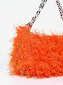 Fuzzy, Soft, Plush Small Shoulder Bag Orange Fluffy Chain Polyester For Girls, Women, College Students, Rookies & White-collar Workers For Work, Office, Commute, For Autumn & Winter, Warm Winter, Outdoors, For Party, Prom, Wedding - Orange - View 6