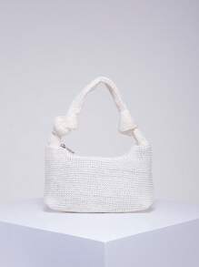 Vit Virkad Väska Minimalistisk Knot Decor Polyester - Vitt - Visa 1