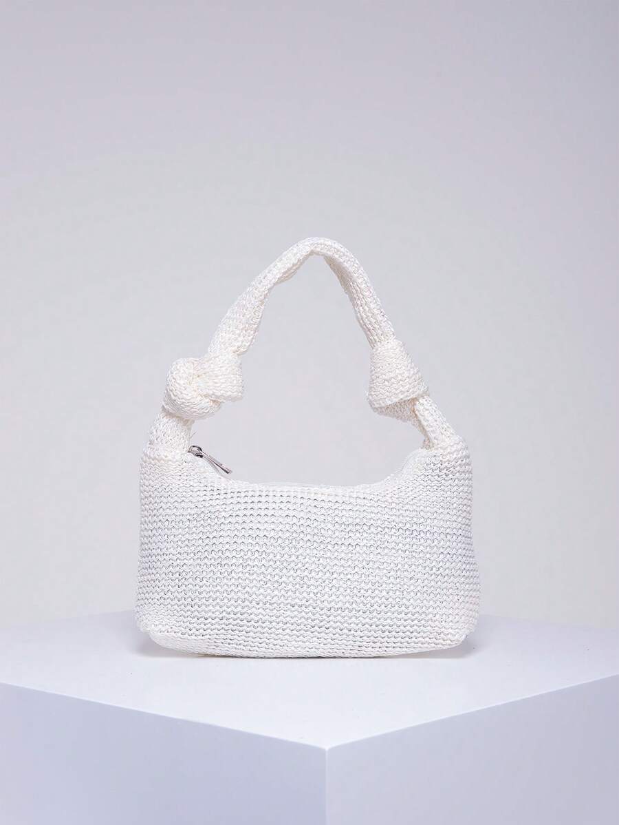 Vit Virkad Väska Minimalistisk Knot Decor Polyester - Vitt - Visa 1