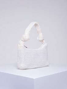 Vit Virkad Väska Minimalistisk Knot Decor Polyester - Vitt - Visa 2