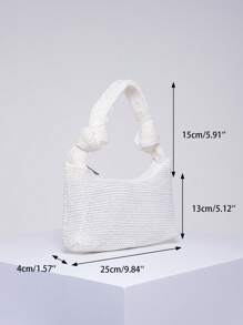 Vit Virkad Väska Minimalistisk Knot Decor Polyester - Vitt - Visa 3